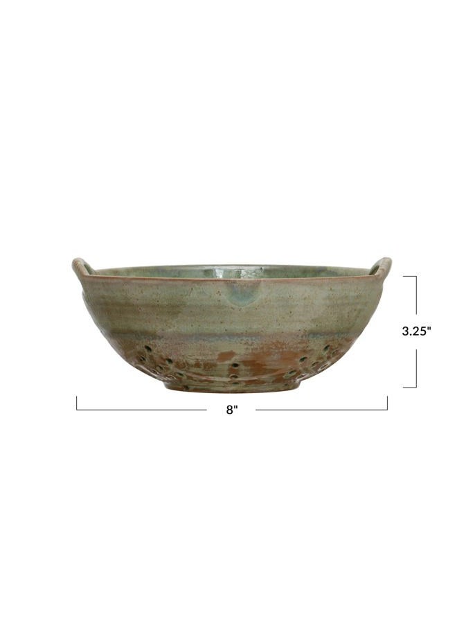 Creative Co-op Stoneware Berry Bowl with Handles, Aqua Reactive Glaze, 8.5"L x 7.75"W x 3.25"H, Multicolor - Image 4