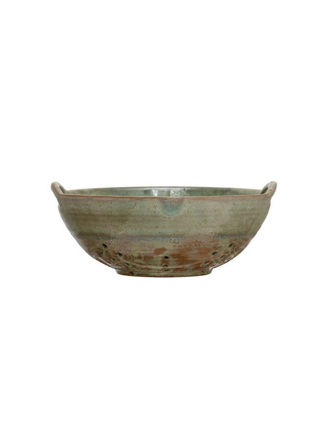 Creative Co-op Stoneware Berry Bowl with Handles, Aqua Reactive Glaze, 8.5"L x 7.75"W x 3.25"H, Multicolor - Image 1
