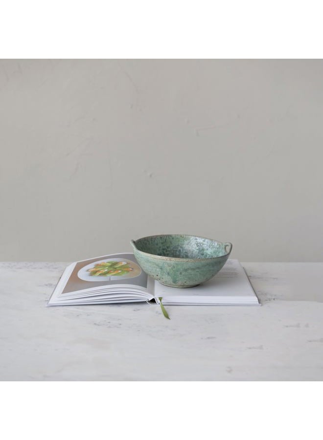 Creative Co-op Stoneware Berry Bowl with Handles, Aqua Reactive Glaze, 8.5"L x 7.75"W x 3.25"H, Multicolor - Image 3