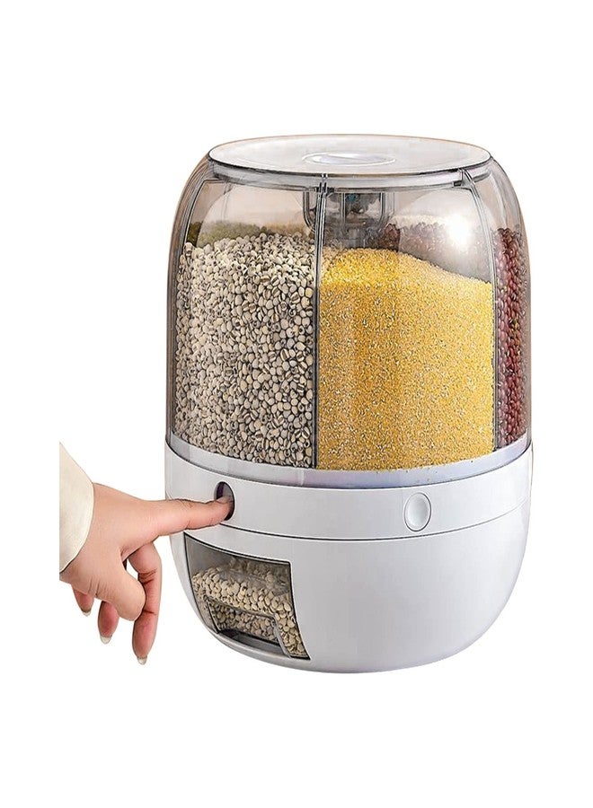 WDZCZDoo 6-Grid Dry Food Dispenser Container 10L 360° Rotating Rice Storage Dispenser Container Grain Dispenser for Rice Beans Small Granular Grains - Image 1