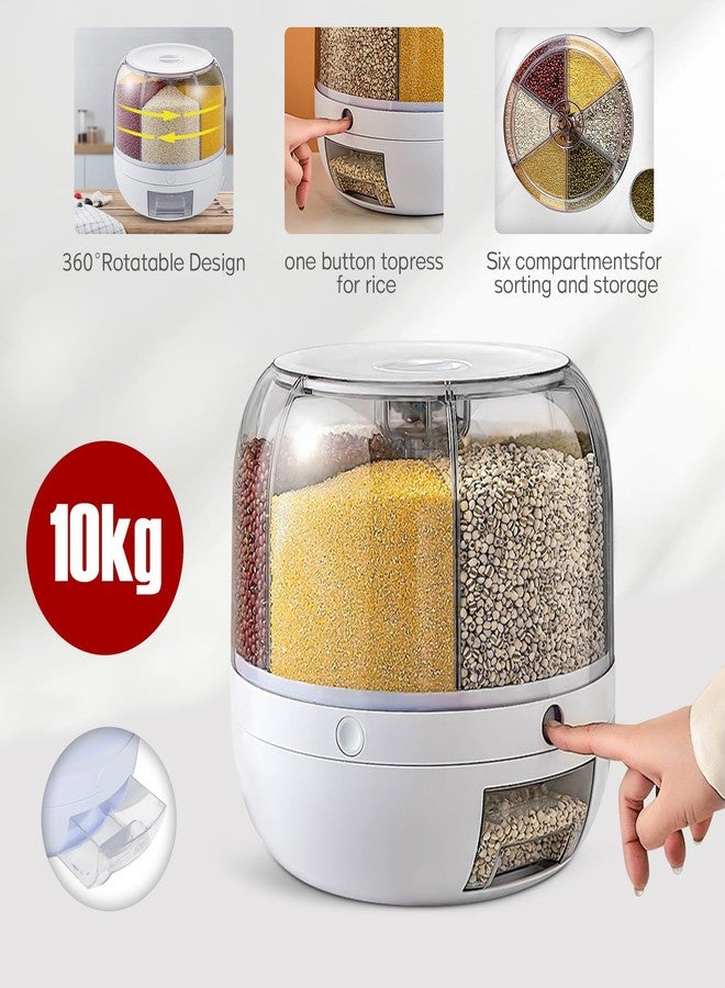 WDZCZDoo 6-Grid Dry Food Dispenser Container 10L 360° Rotating Rice Storage Dispenser Container Grain Dispenser for Rice Beans Small Granular Grains - Image 4