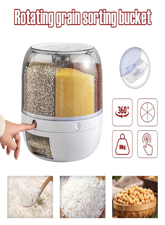 WDZCZDoo 6-Grid Dry Food Dispenser Container 10L 360° Rotating Rice Storage Dispenser Container Grain Dispenser for Rice Beans Small Granular Grains - Image 3