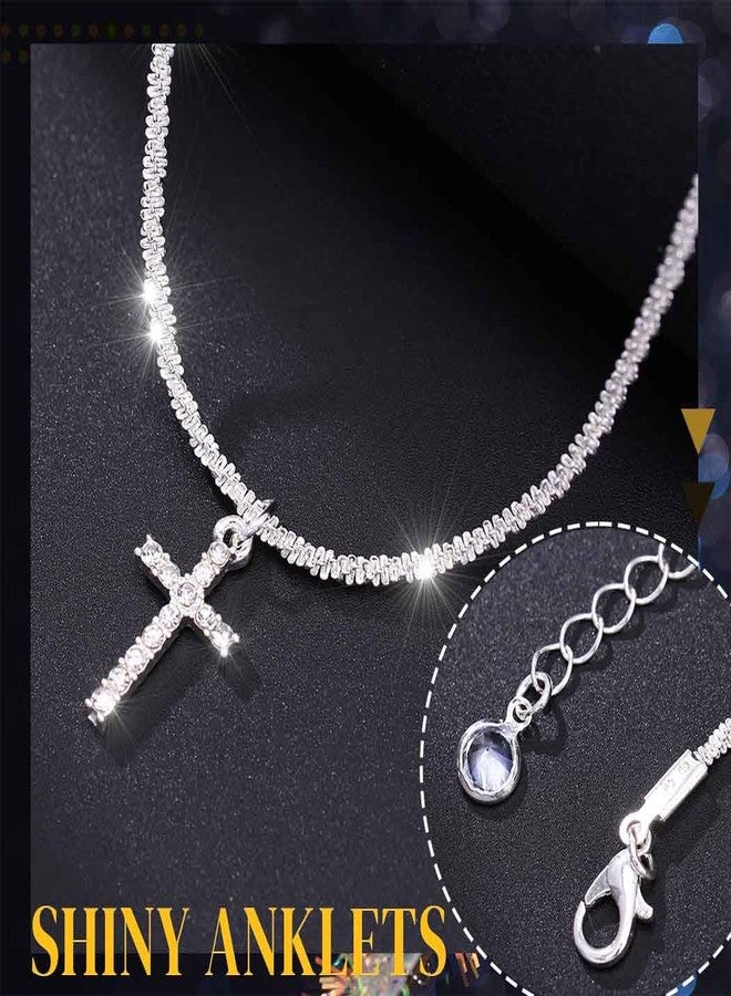Yalice 14K Gold Ankle Bracelets for Women Layered Anklets 925 Sterling Silver Anklet Set Shiny Waterproof Ankle Chain Cross Beach Foot Jewelry Gifts (Silver+Cross) - Image 5
