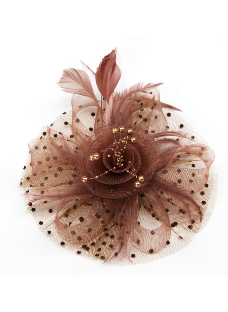 D'Daniela - Ddaniela Monalisa Fascinator Hats for Women Tea Party Headband,  Hat Flower Mesh Ribbons Feathers on a Headband and a Clip Tea Party Headwear for Girls and Women Brown - Image 1