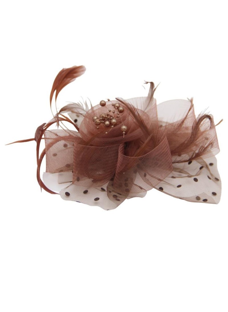 D'Daniela - Ddaniela Monalisa Fascinator Hats for Women Tea Party Headband,  Hat Flower Mesh Ribbons Feathers on a Headband and a Clip Tea Party Headwear for Girls and Women Brown - Image 1