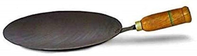 RJ kitchenware Store مخزن أدوات المطبخ RJ طاسة روتي حديدية بمقبض خشبي طاسة روتي أصلية مصنوعة يدويًا من الحديد لوح حديدي طاسة روتي تشاباتي بمقبض خشبي صانع روتي طاسة ديسي مجموعة من 1 - Image 4