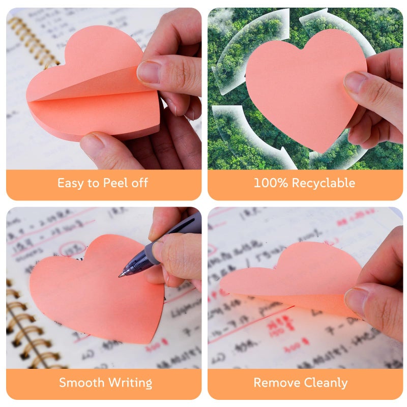 FloraSea Heart Sticky Notes 640 Sheets, 8 Pads Cute Heart Shape Post it Notes, Strong Adhesive Post, Clean Removal, 80 Sheets/pad - Image 4