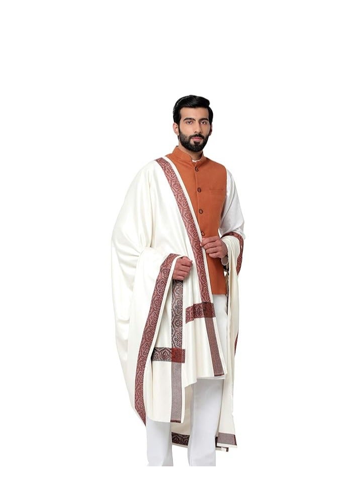 Accessorize Kingdom Men's Woven Border Woollen Lohi/Shawl [50" X 100"] - Image 1