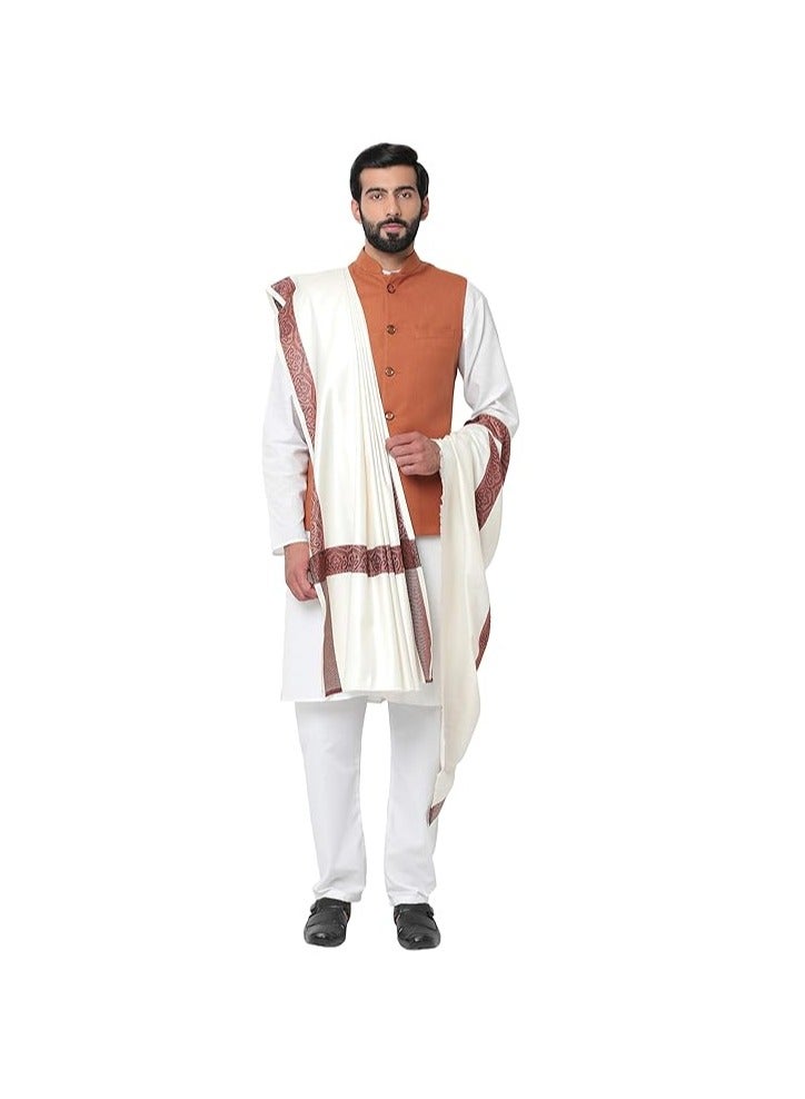 Accessorize Kingdom Men's Woven Border Woollen Lohi/Shawl [50" X 100"] - Image 2