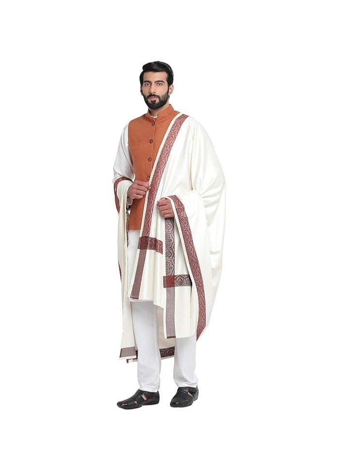 Accessorize Kingdom Men's Woven Border Woollen Lohi/Shawl [50" X 100"] - Image 3