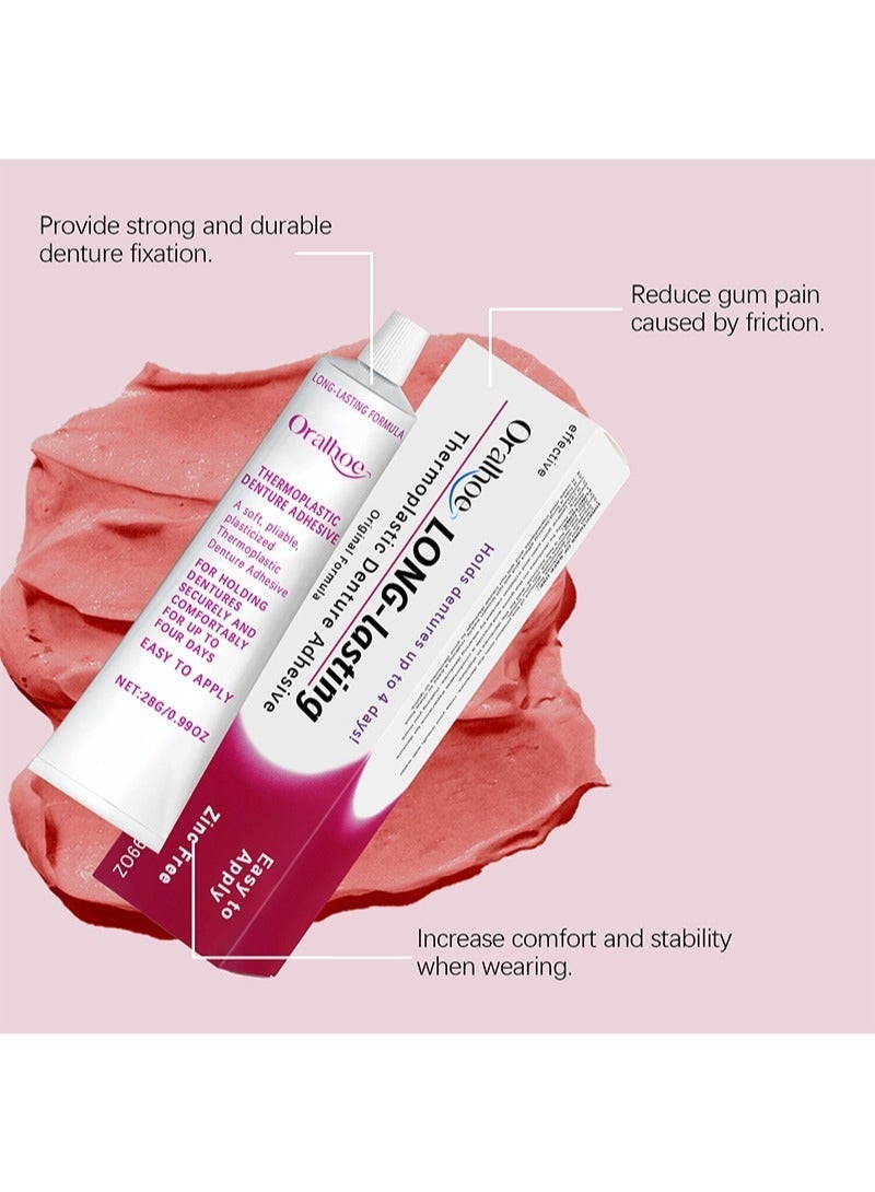 ORALHOE Long-lasting Thermoplastic Denture Adhesive for Refitting and Tightening Loose Dentures [Not a Glue Adhesive,Acts Like a Soft Reliner] (0.99 Oz) Hold Dentures for Up to 4 Days,Easy to Apply,Zinc Free - Image 2