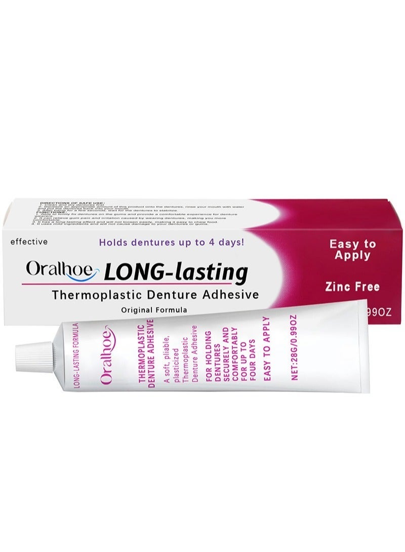 ORALHOE Long-lasting Thermoplastic Denture Adhesive for Refitting and Tightening Loose Dentures [Not a Glue Adhesive,Acts Like a Soft Reliner] (0.99 Oz) Hold Dentures for Up to 4 Days,Easy to Apply,Zinc Free - Image 1