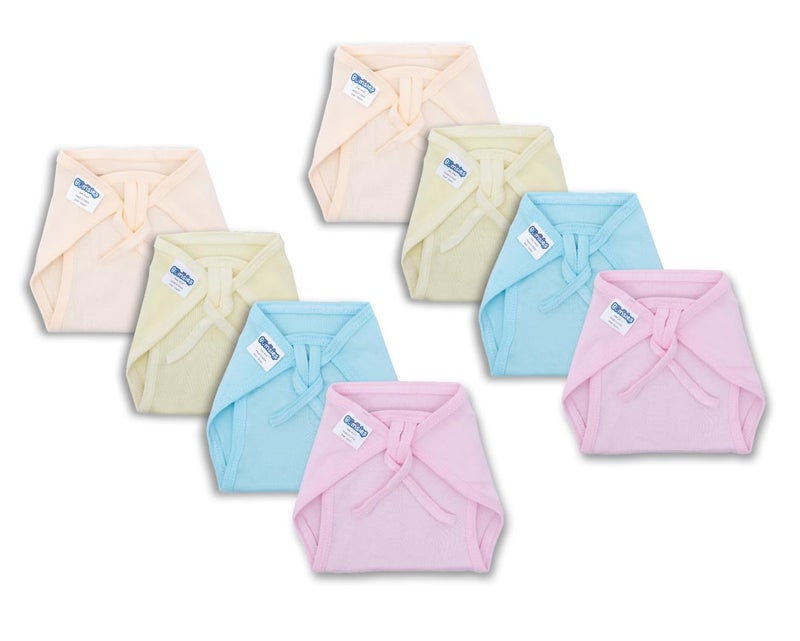 Bumsies Tie up Nappy For Babies, Reusable, Washable Soft Muslin Cotton Padded Nappy/Langot for New Born Baby | Gentle on Baby Skin, Pack of 8 | Small, Dyd, Plain - Image 1