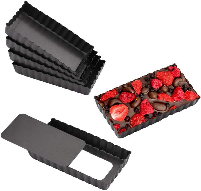 Cyimi Mini Tart Pan Set of 6 Rectangular Non-Stick 4 Inch Quiche Pan Loose Removable Bottom Tart Pan for Pies, Quiche Bakeware, Cheese Cakes, Desserts - Image 1