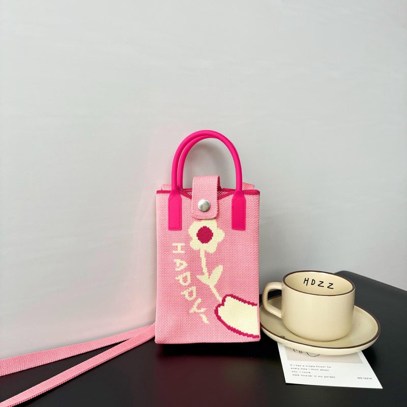 Ins Mobile Phone Bag Flower Knitted Bag Niche Versatile Shoulder Crossbody Bag Trendyy Tote Bag Flower Woven - Image 1