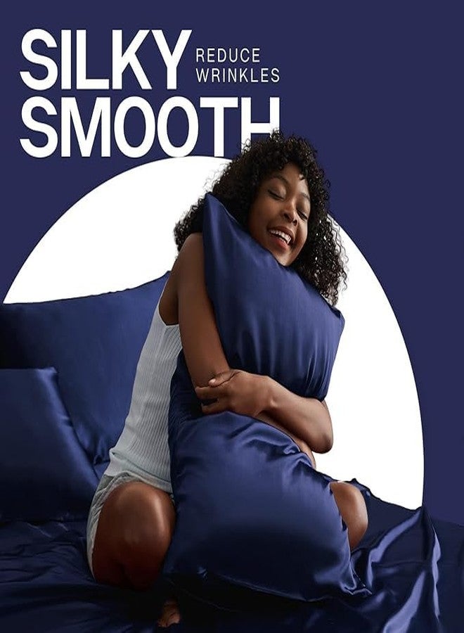 RAGGLE Set of 2 Satin Silk Pillowcase for Hair and Skin Standard Size 18"X 28" with Soft Breathable Smooth Cooling Pillow Covers for Sleeping or Pillow Protector (2, Blue) - Image 3