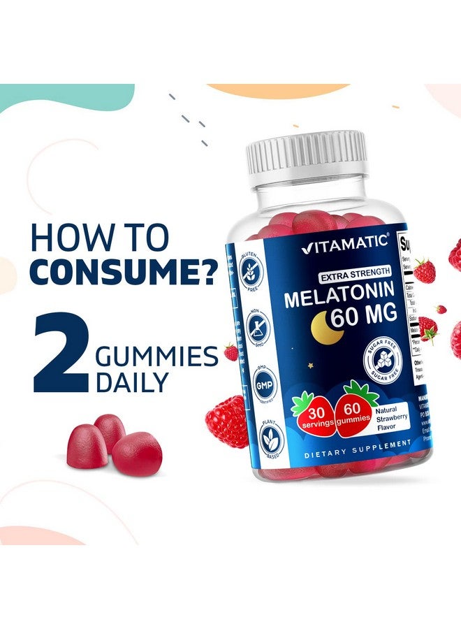 Vitamatic Sugar Free Melatonin 60 mg - 60 Vegetarian Gummies - Non-Habit Forming Supplement - Image 4