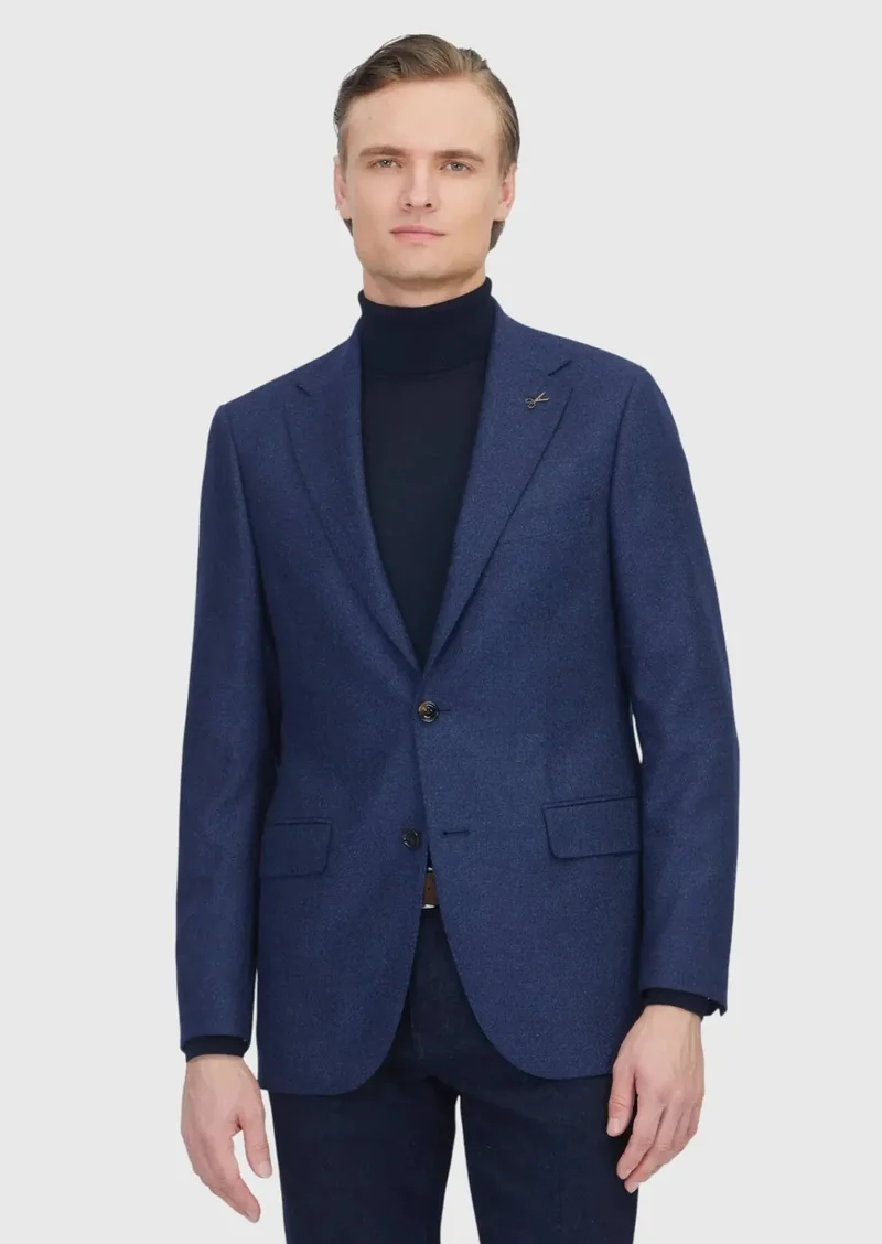 RAMSEY Light Navy Blue Regular Fit Silk Blended Jacket
