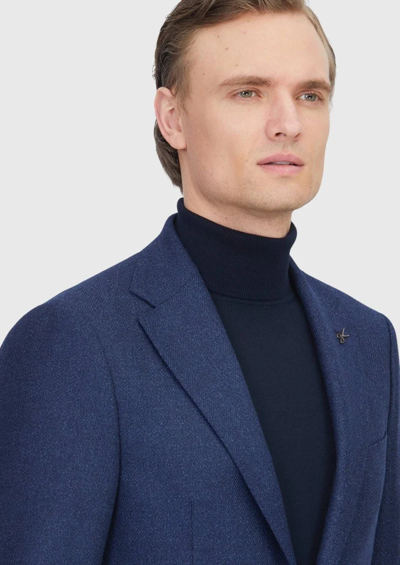 RAMSEY Light Navy Blue Regular Fit Silk Blended Jacket