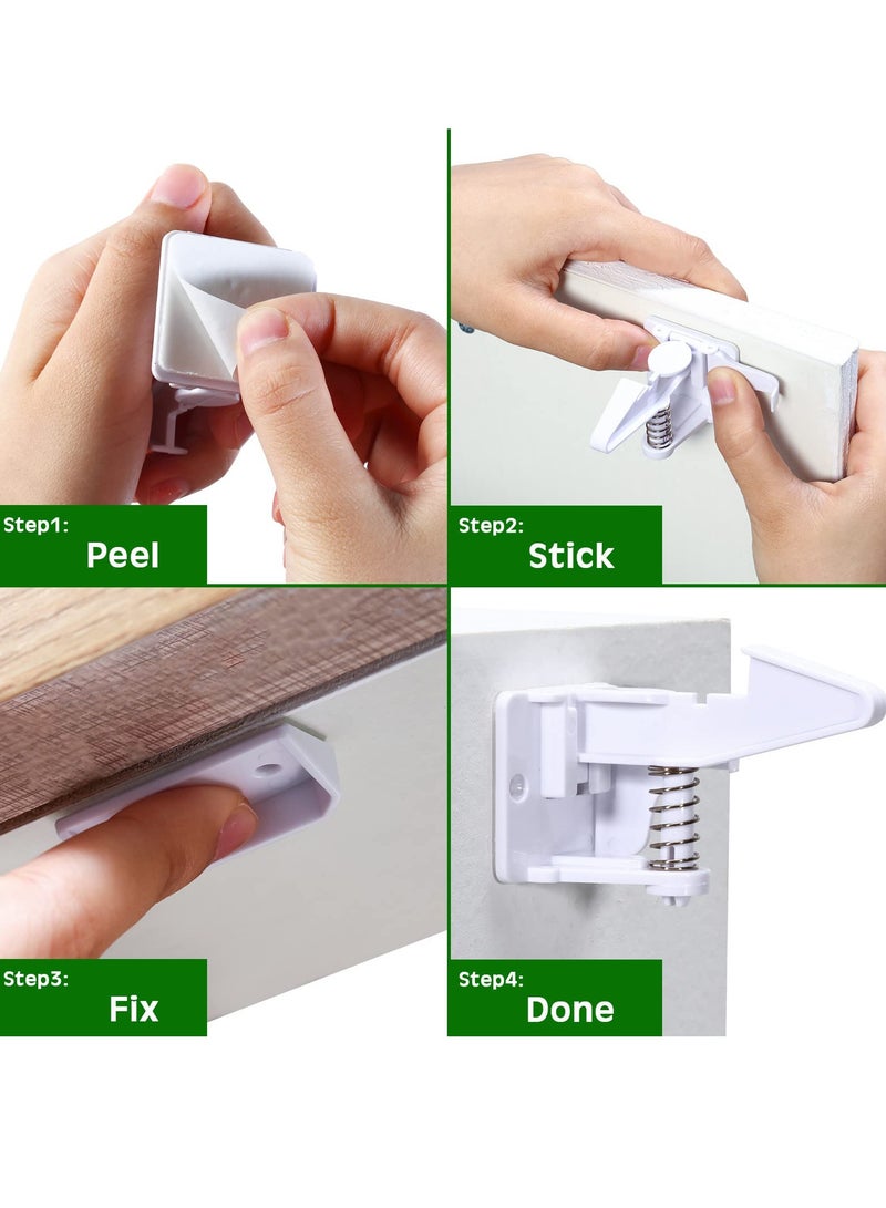 KASTWAVE Cabinet Locks Child Safety Latches, 30Pcs Invisible Child Proof Cabinet Locks with Screws Child Proof Cabinet Latches Locks Self Adhesive Drawer Lock for Kids Home Kitchen Furniture Latch Door (White) - Image 4