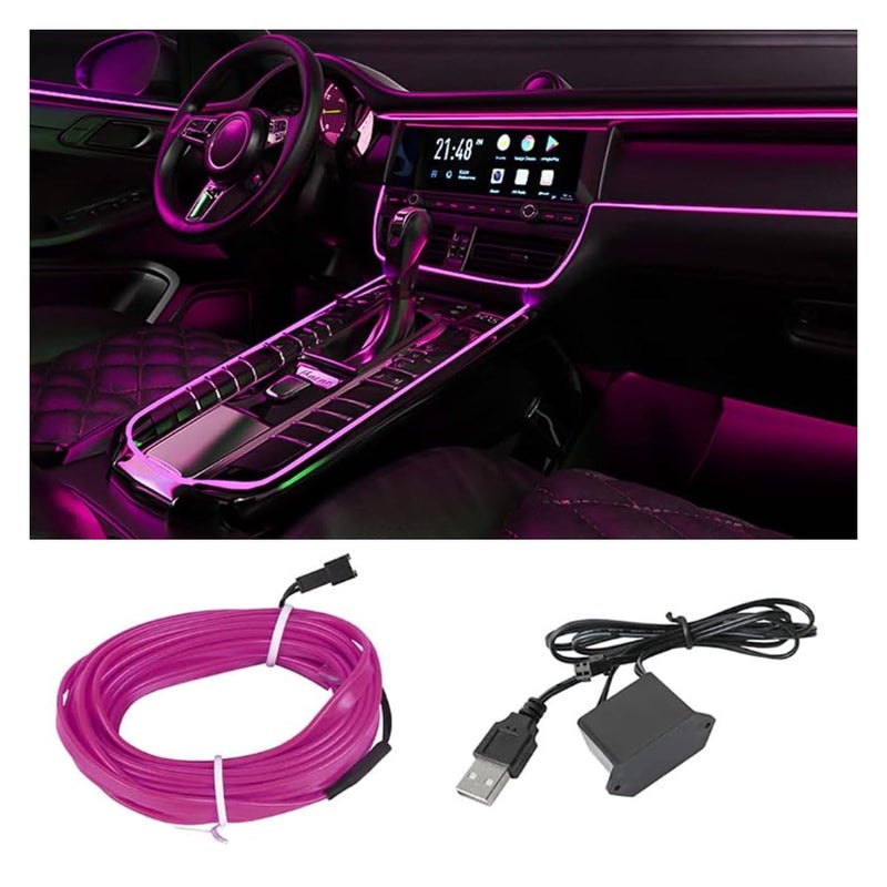 GLSOWEE EL Wire Interior Car LED Strip Lights, USB Car Neon Light Strip with Sewing Edge, 16FT Neon Light 5V with Fuse Protection, Electroluminescent Car Indoor Decorations (Purple) - Image 1