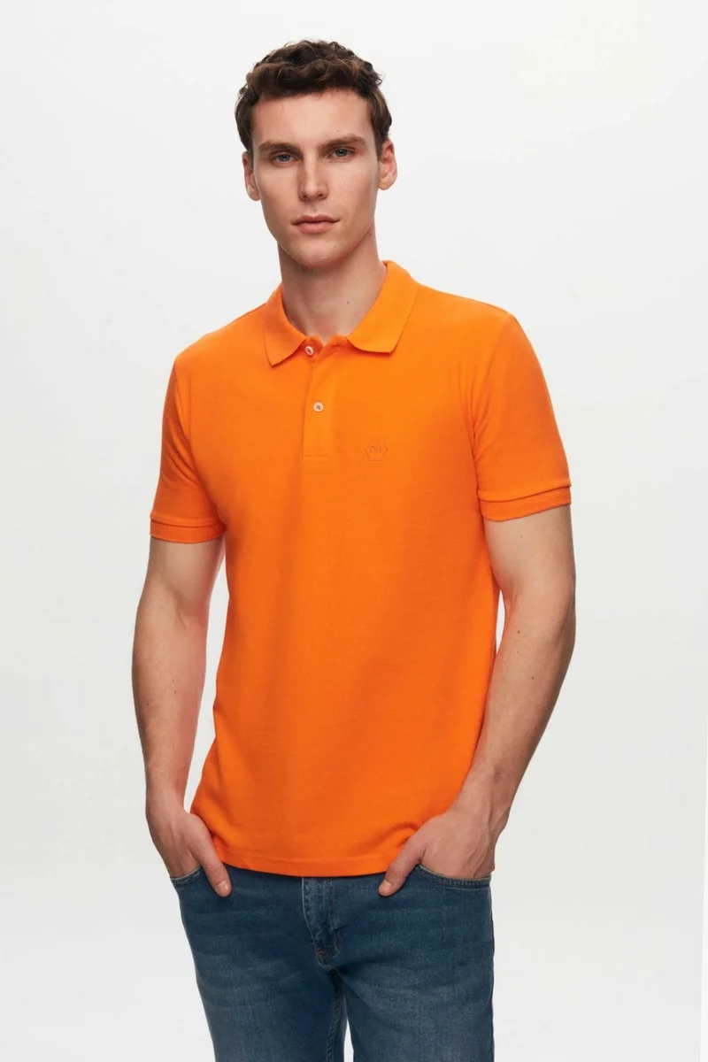 D'S DAMAT Regular Fit White/Light Yellow/Orange Pique Textured 100% Cotton Polo Neck T-Shirt 6HC14ORTBN510