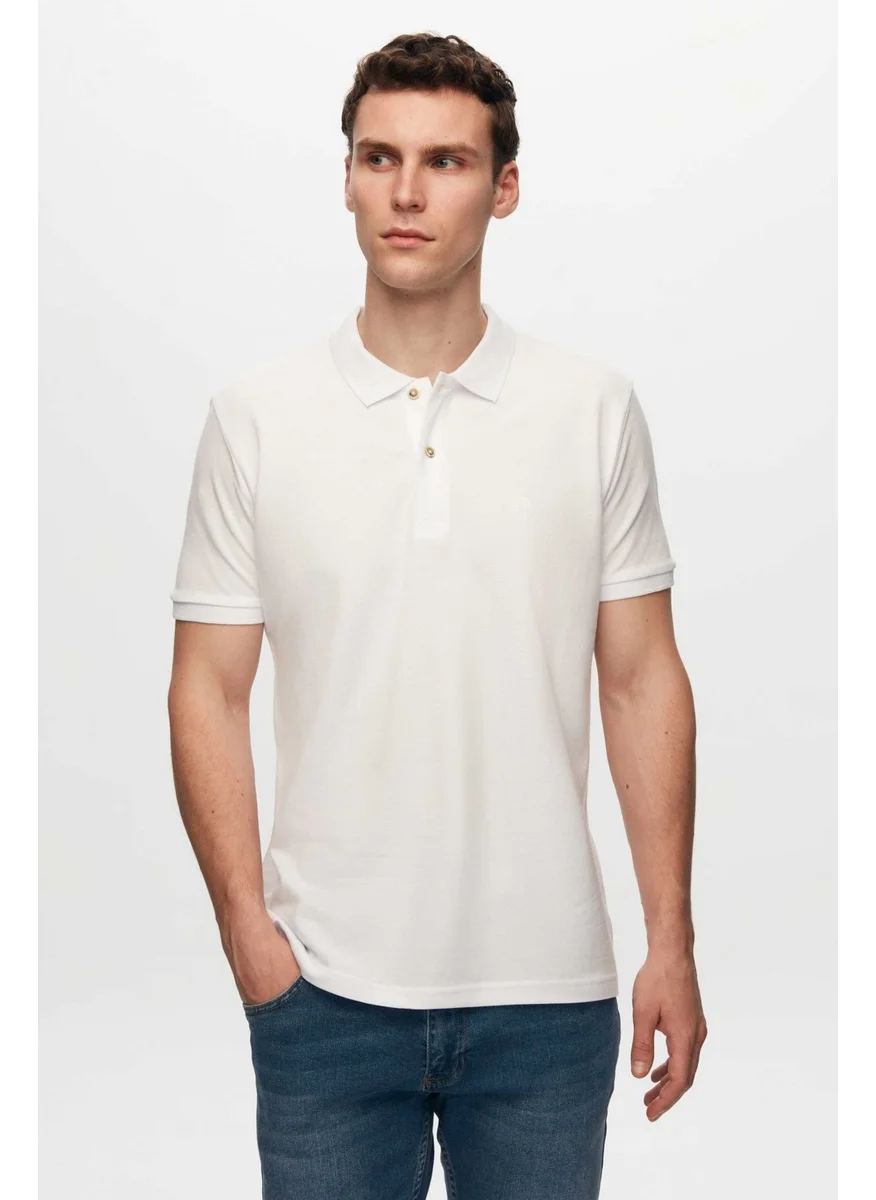 دي أس دامات Regular Fit White/Light Yellow/Orange Pique Textured 100% Cotton Polo Neck T-Shirt 6HC14ORTBN510