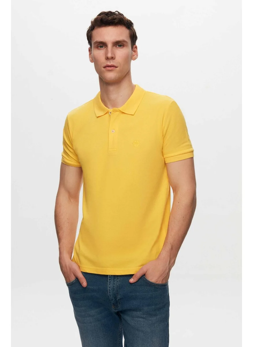 دي أس دامات Regular Fit White/Light Yellow/Orange Pique Textured 100% Cotton Polo Neck T-Shirt 6HC14ORTBN510