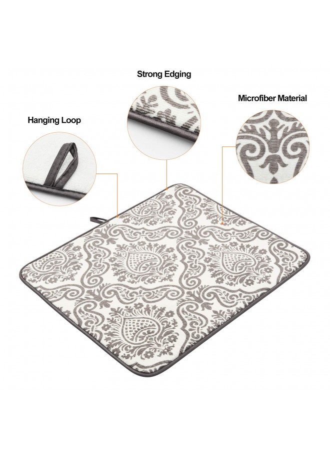 Subekyu Dish Drying Mats for Kitchen, Ultra Absorbent Microfiber Drying Mat, Dishes Drainer Pads 2 Pack, 19 by 15 Inch (Floral Vine) - Image 4