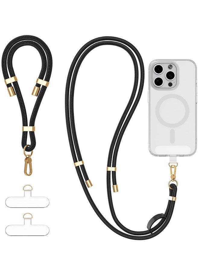 4-IN-1 Phone Lanyard + Wrist Strap Kit with 2 Pack Tabs, Universal Adjustable Phone Strap Crossbody, Anti-Theft Neck Lanyard for Most Smartphones