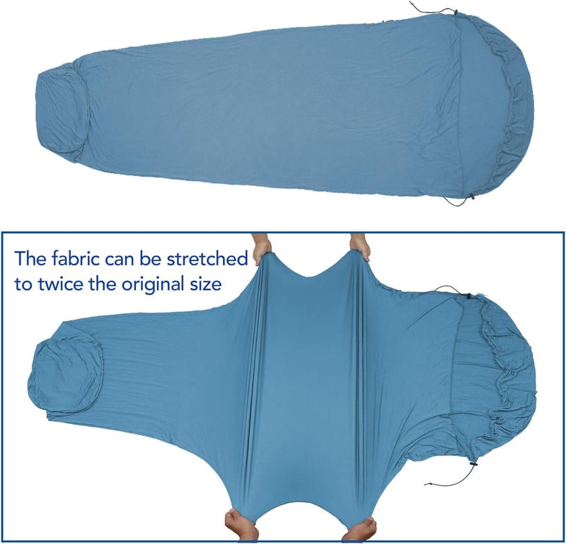 BROWINT Travel Sheets for Hotel, Rayon Derived from Bamboo, Stretchy Sleep Sack for Adults, Warm Weather/Summer Sleeping Bag Liner for Camping and Travel, Rectangular with Pillow Pocket, Mummy, Cooling Sheets - Image 4