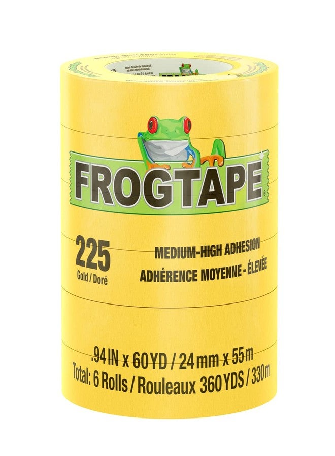 FrogTape 225 Gold Moderate Temperature Performance Grade Masking Tape, Medium-High Adhesion, 24mm x 55m, 6 Rolls per Pack - Image 1