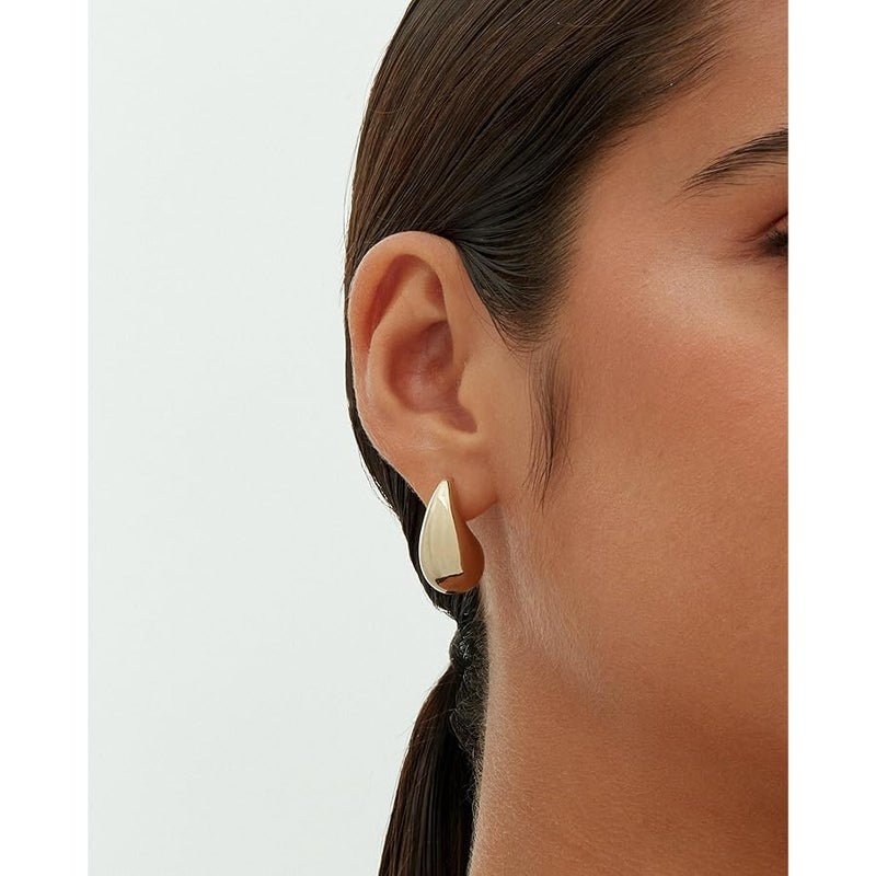 PAVOI 14K Gold Plated 925 Sterling Silver Post Teardrop Chunky Hoop Earrings | Lightweight Drop Earrings for Women | Designer Dupe Earrings - Image 2