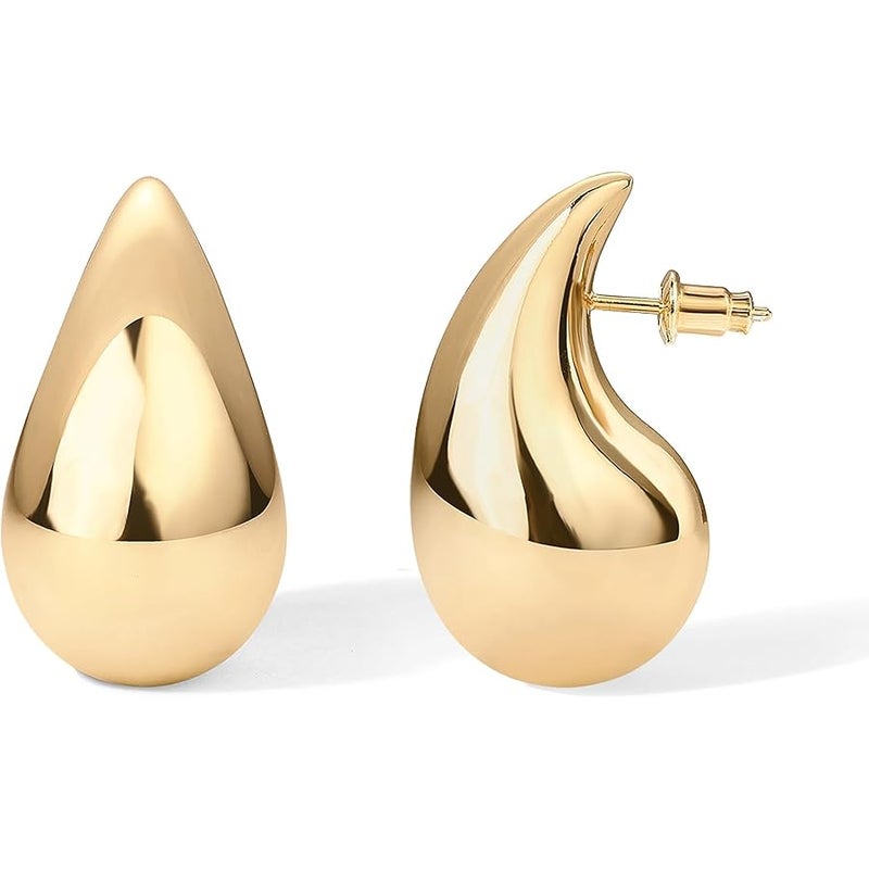 PAVOI 14K Gold Plated 925 Sterling Silver Post Teardrop Chunky Hoop Earrings | Lightweight Drop Earrings for Women | Designer Dupe Earrings - Image 1