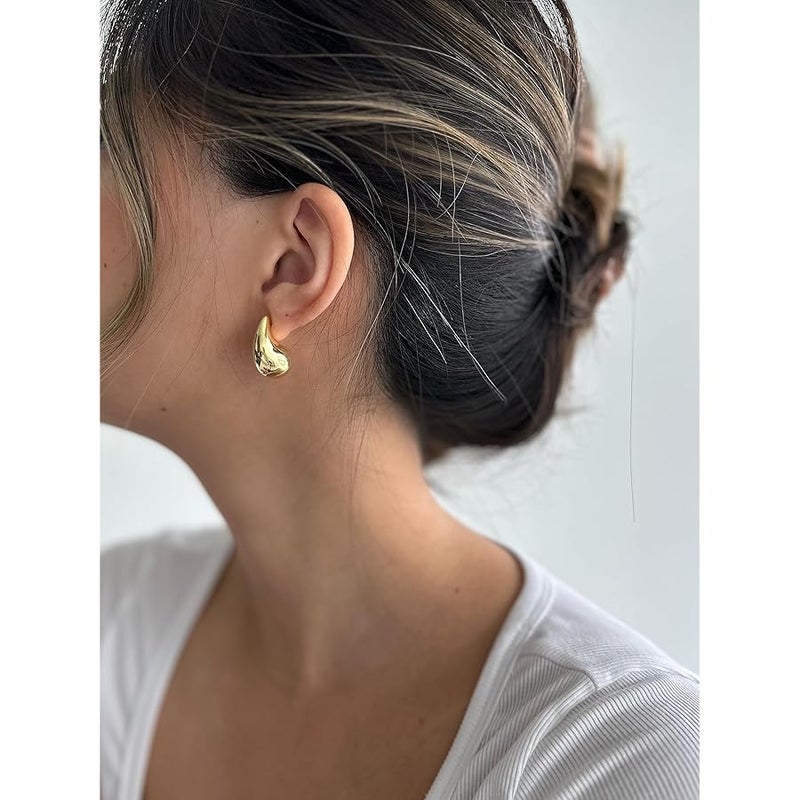 PAVOI 14K Gold Plated 925 Sterling Silver Post Teardrop Chunky Hoop Earrings | Lightweight Drop Earrings for Women | Designer Dupe Earrings - Image 4