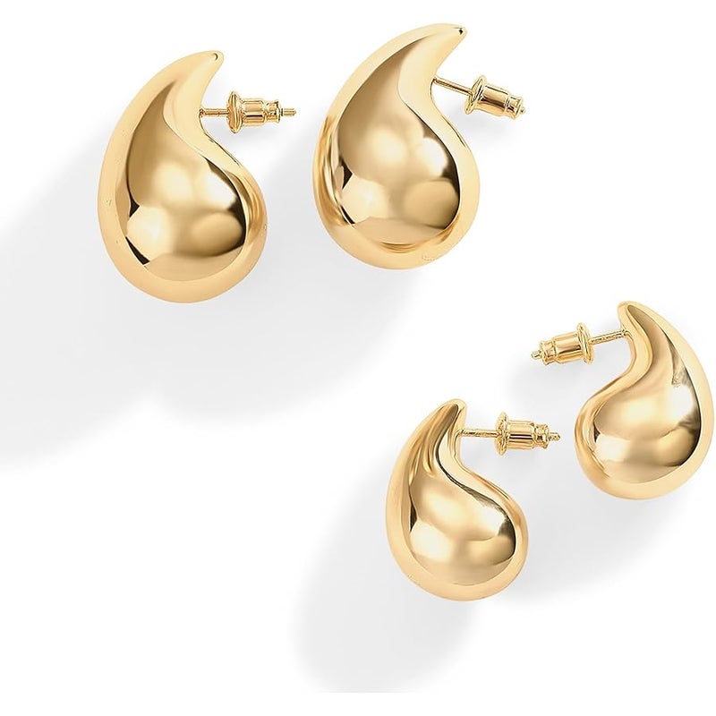 PAVOI 14K Gold Plated 925 Sterling Silver Post Teardrop Chunky Hoop Earrings | Lightweight Drop Earrings for Women | Designer Dupe Earrings - Image 3