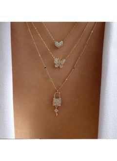 European And American New Style Personalized Butterfly Key Love Pendant Multi-layer Necklace Women's Fashion Street Photograph Crystal Sweater Chain