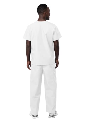 Sivvan Unisex Scrubs - Classic V-Neck Top & Drawstring Pants Scrub Set - S8400 - White - M - Image 2