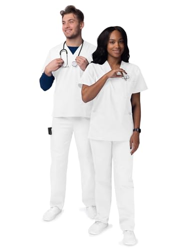 Sivvan Unisex Scrubs - Classic V-Neck Top & Drawstring Pants Scrub Set - S8400 - White - M - Image 3