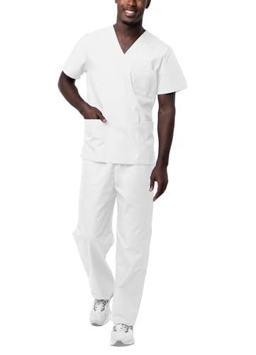 Sivvan Unisex Scrubs - Classic V-Neck Top & Drawstring Pants Scrub Set - S8400 - White - M - Image 1