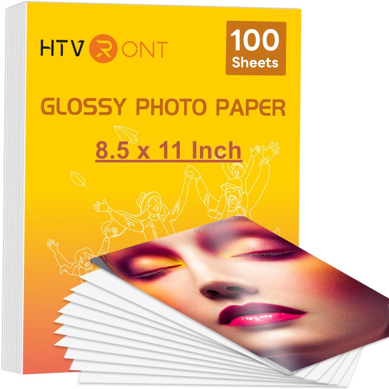 HTVRONT Glossy Photo Paper for Printer - 100 Sheets Inkjet Printer Paper for Chip Bag Paper, Instant Dry Glossy Photo Paper 8.5 x 11 180gsm - Image 1