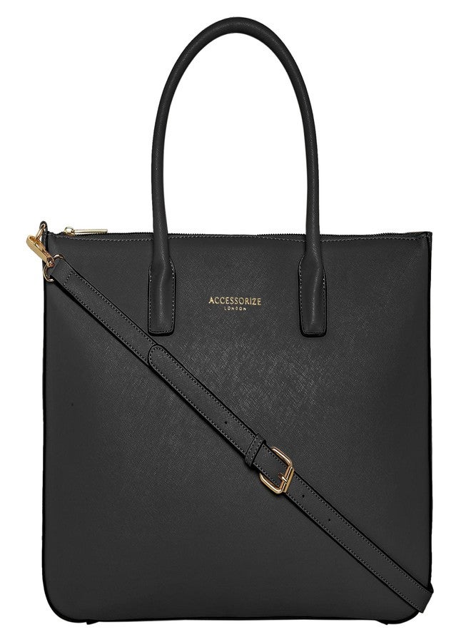 Accessorize London Women's Faux Leather Black Sapphire laptop handheld Bag - Image 1