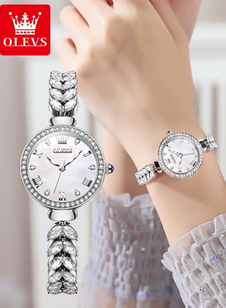 OLEVS 9971 Women's Watches Elegant Fashion Original Wristwatch Waterproof Fish Bone Strap Luminous Hand Diamond Bezel Reloj - Image 1