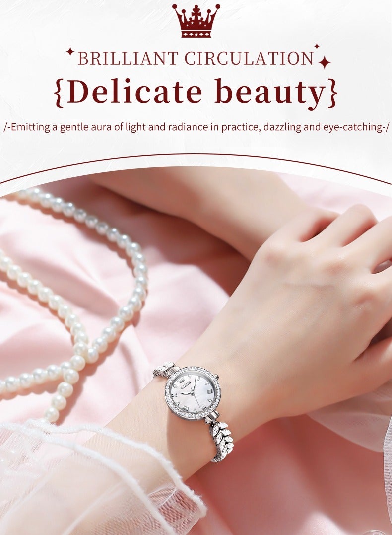 OLEVS 9971 Women's Watches Elegant Fashion Original Wristwatch Waterproof Fish Bone Strap Luminous Hand Diamond Bezel Reloj - Image 4