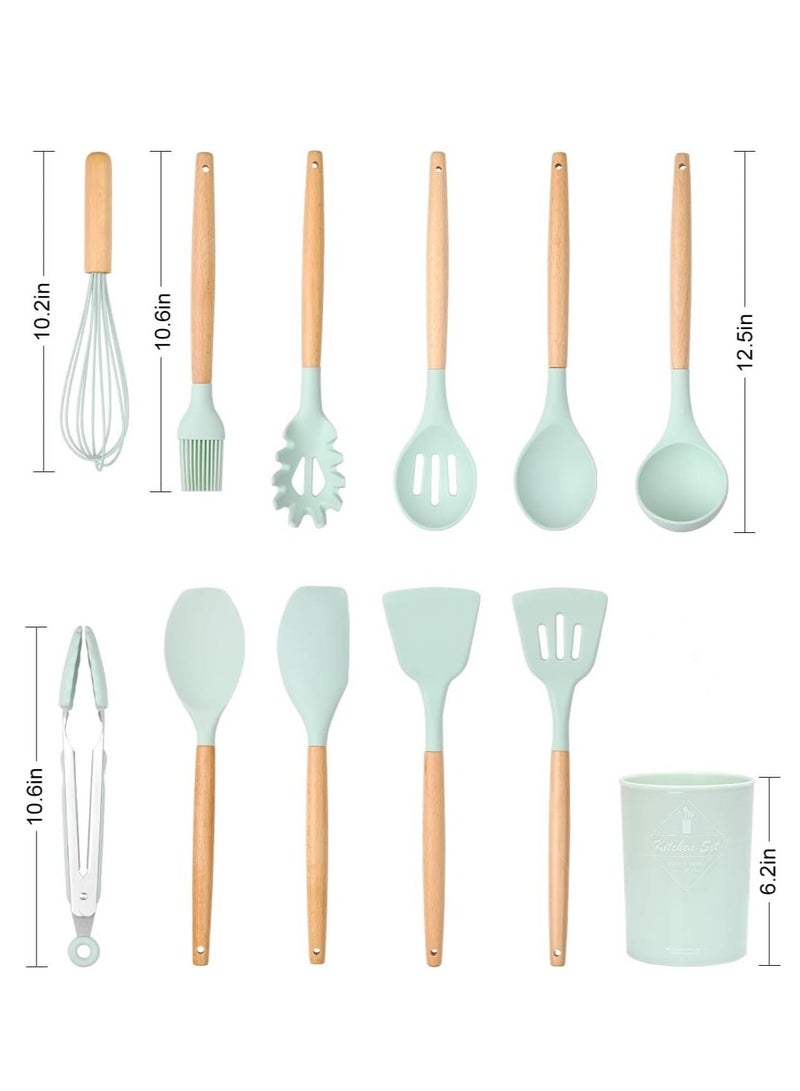 Silicone Cooking Utensils Set,19PCS Kitchen Utensil Set with Wooden Handle, Heat-resistant Turner Tongs Spatula Spoon Kitchen Tools,Come with Free Anti Spill Tool - Image 5