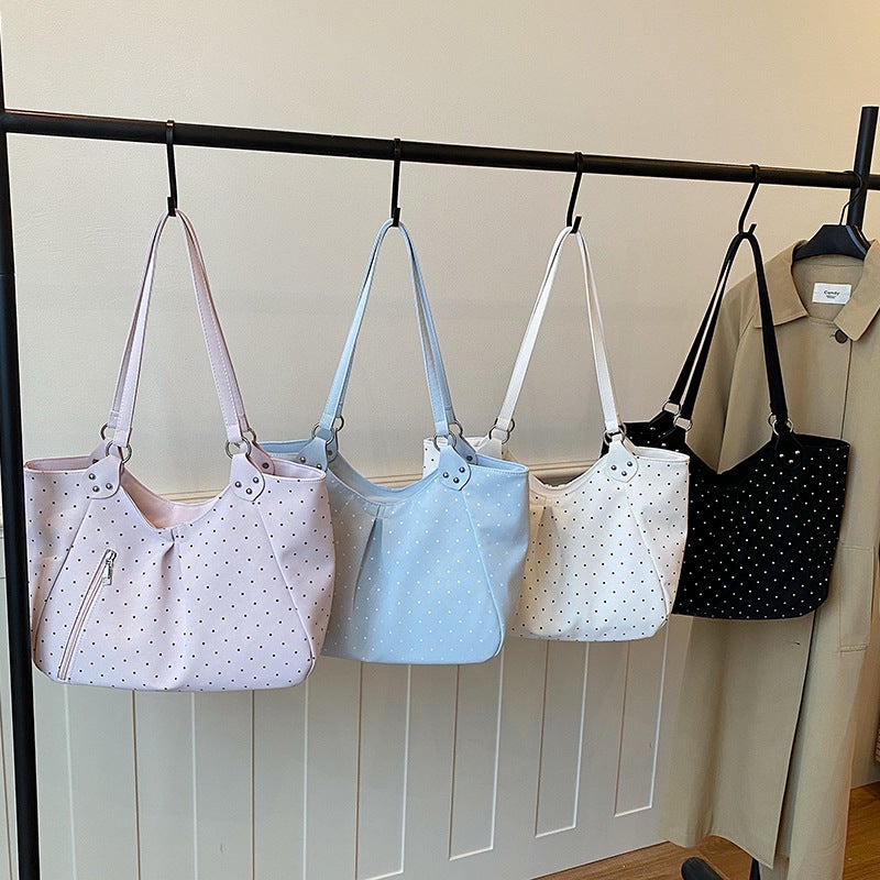 Korean Style Polka Dot Sweet Tote Bag, Large Capacity Shoulder Bag for Women - Image 4