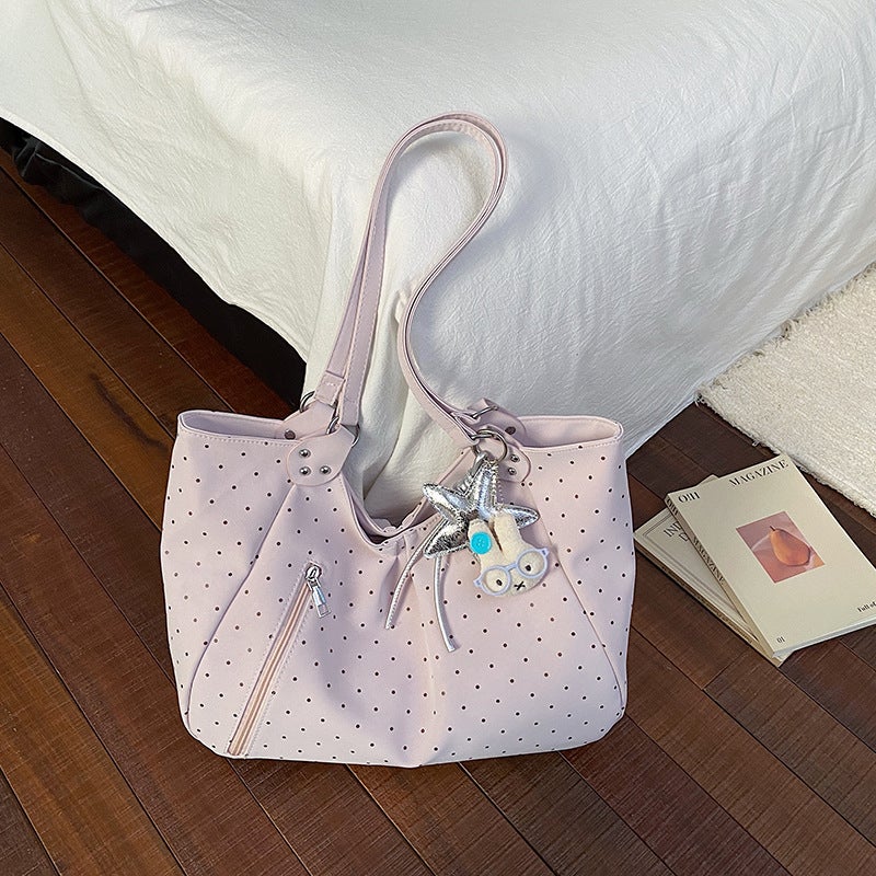 Korean Style Polka Dot Sweet Tote Bag, Large Capacity Shoulder Bag for Women - Image 1