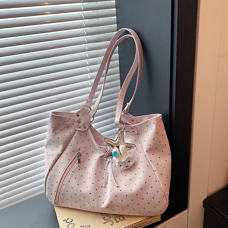 Korean Style Polka Dot Sweet Tote Bag, Large Capacity Shoulder Bag for Women - Image 3