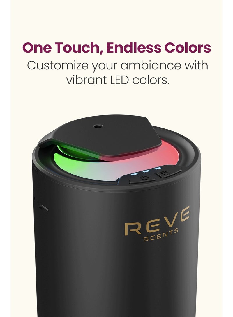 REVE SCENTS جهاز توزيع الروائح REVE Scents معطر هواء يدوم طويلاً للاستخدام في المنزل والسيارة، جهاز عطر بدون ماء، موزع زيت أساسي للعلاج العطري، يعمل لمدة 10 ساعات مع إيقاف تشغيل تلقائي، قابل لإعادة الشحن مع 3 أضواء محيطة مدمجة - Image 3