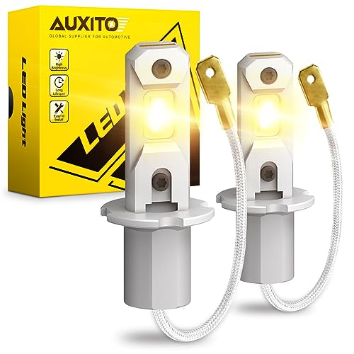 AUXITO H3 LED Fog Light Bulbs 3000K Yellow, Super Penetration, 1:1 Mini Size, Plug n Play, H3ll LED Bulb Light for Fog Lamp, DRL, Pack of 2 - Image 1
